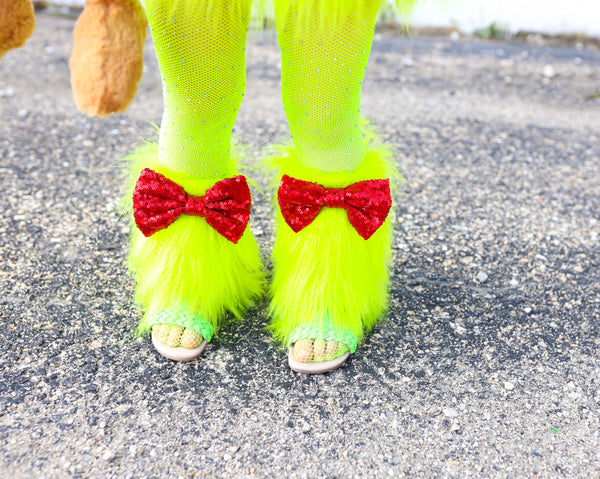 The Grinch Sequins RED Bow Faux Fur Leg Warmers – JaydenandOlivia