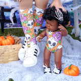 Orange Floral Sugar Skulls Knee High Socks