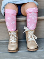 Pink Snowflake Knee High Socks