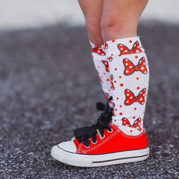 Mini Red Polka Dot Minnie Bows Knee High Socks