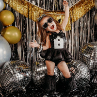 DELUXE BLACK New Years Eve Tuxedo Romper