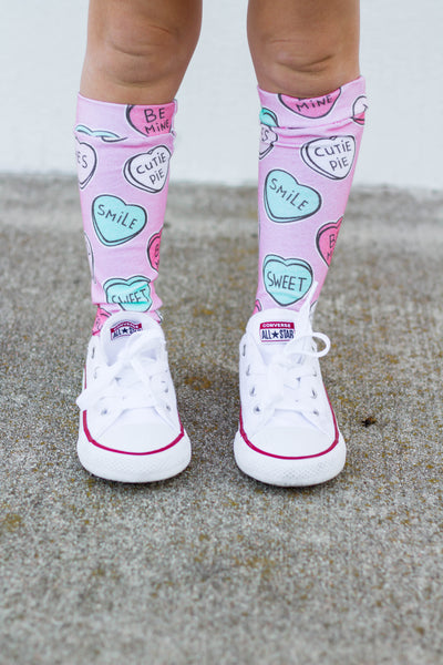 Baby Pink Conversation Heart Knee High Socks